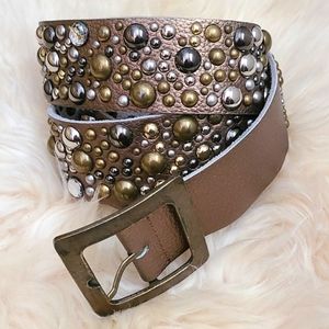 Bronze Leather Stud and Rhinestone Belt